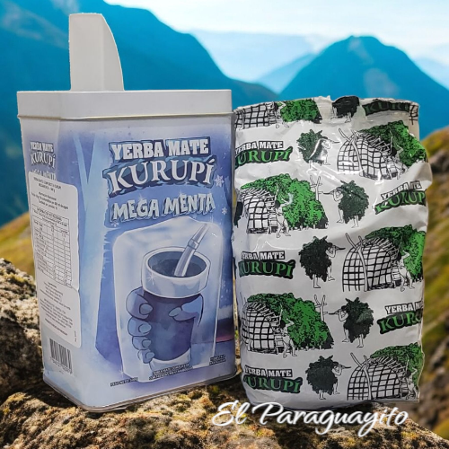 Yerbero lata dosificador + yerba mate Mega Menta