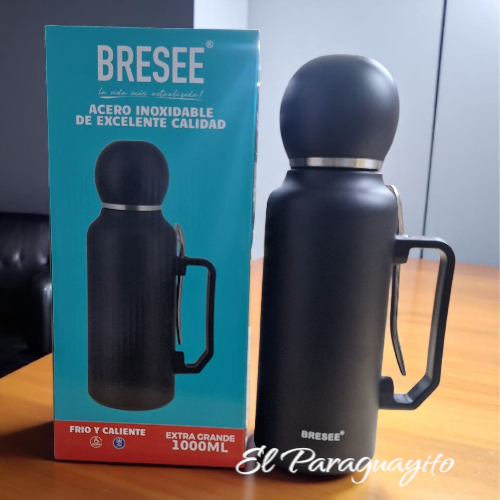 Termo acero inoxidable 1 Litro + mate + bombilla negro