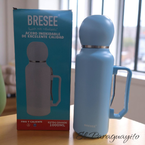 Termo acero inoxidable 1 Litro + mate + bombilla celeste