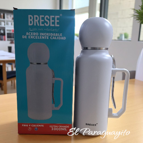 Termo acero inoxidable 1 Litro + mate + bombilla blanco