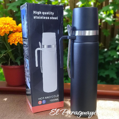 Termo #2 acero inox 1 Litro + mate + bombilla Negro