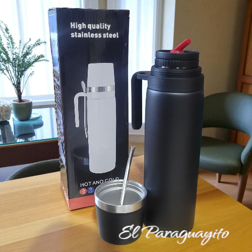 Termo #2 acero inox 1 Litro + mate + bombilla Negro