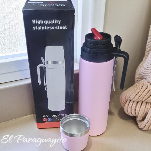 Termo #2 acero inox 1 Litro + mate + bombilla Rosa