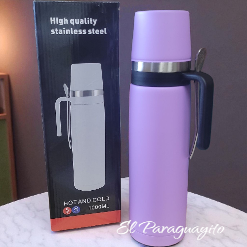 Termo #2 acero inox 1 Litro + mate + bombilla Lila