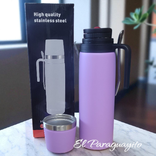 Termo #2 acero inox 1 Litro + mate + bombilla Lila