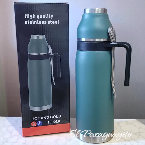 Termo #1 acero inox 1 Litro + mate + bombilla verde