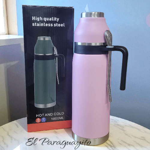 Termo #1 acero inox 1 Litro + mate + bombilla Rosa