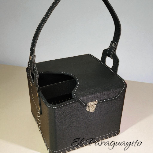 Canasto matero 4 comp negro con tapa