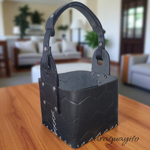 Canasto cuero 4 comp Balón correa ajustable negro