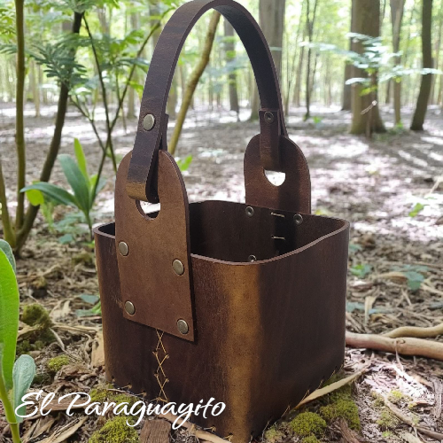 Canasto matero cuero 4 comp cafe envejecido