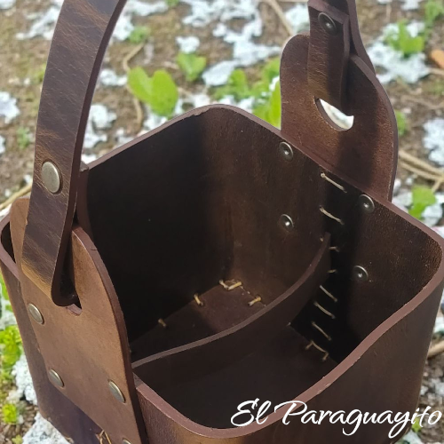 Canasto matero cuero 4 comp cafe envejecido