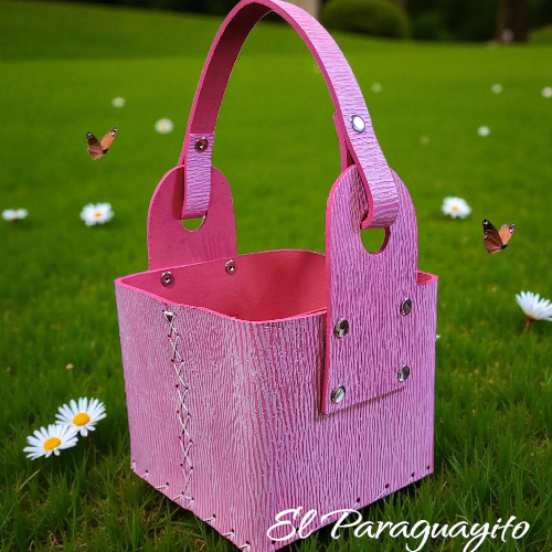 Canasto matero cuero 4 comp rosado texturado