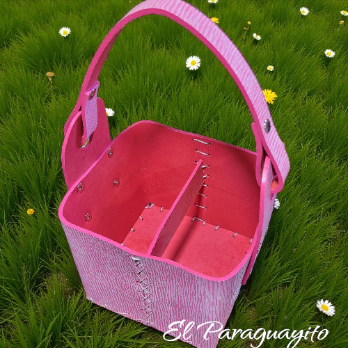 Canasto matero cuero 4 comp rosado texturado