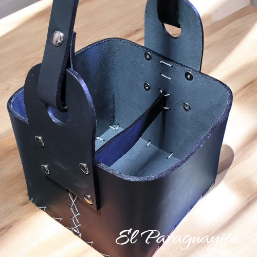 Canasto matero cuero 4 comp negro