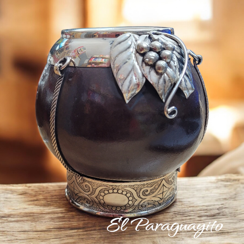 Mate Porongo base imperial alpaca adorno uvas - Imagen 3