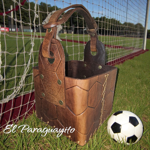 Canasto cuero 4 comp Balón correa ajustable café envejecido