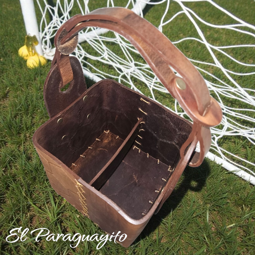 Canasto cuero 4 comp Balón correa ajustable café envejecido