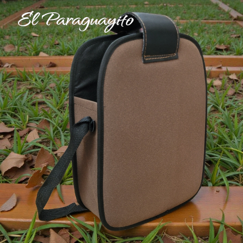 Bolso matero ecocuero café oscuro y textil